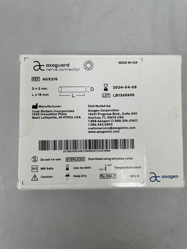 AGX215 - AXOGEN - Axoguard Nerve Connector 2mm x 15mm, (BX/1) - ( Expiry Date: 2024-04-08 )