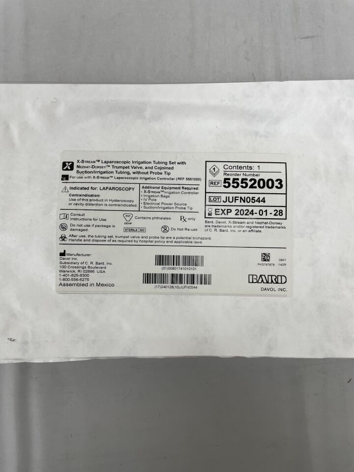 5552003 - BARD - X-Stream Irrigation System - Irrigation Tubing Set, Trumpet Valve, No Probe , (EA) - ( Expiry Date: 2024-01-28 )