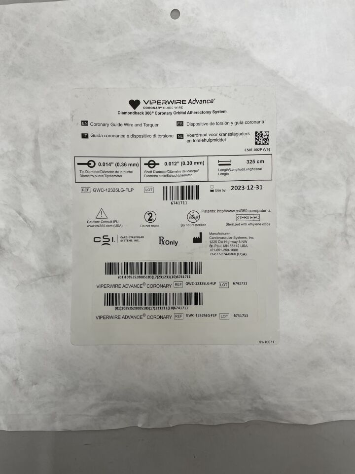 GWC-12325LG-FLP - CSI - ViperWire Advance Coronary Guide Wire 0.014" x 0.012" x 325cm , (EA) - ( Expiry Date: 2023-12-31 )