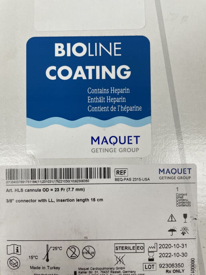 BEQ-PAS 2315-USA - MAQUET - HLS Cannula, 23Fr, 15cm, (BX/1) - ( Expiry Date: 2022-10-30 )