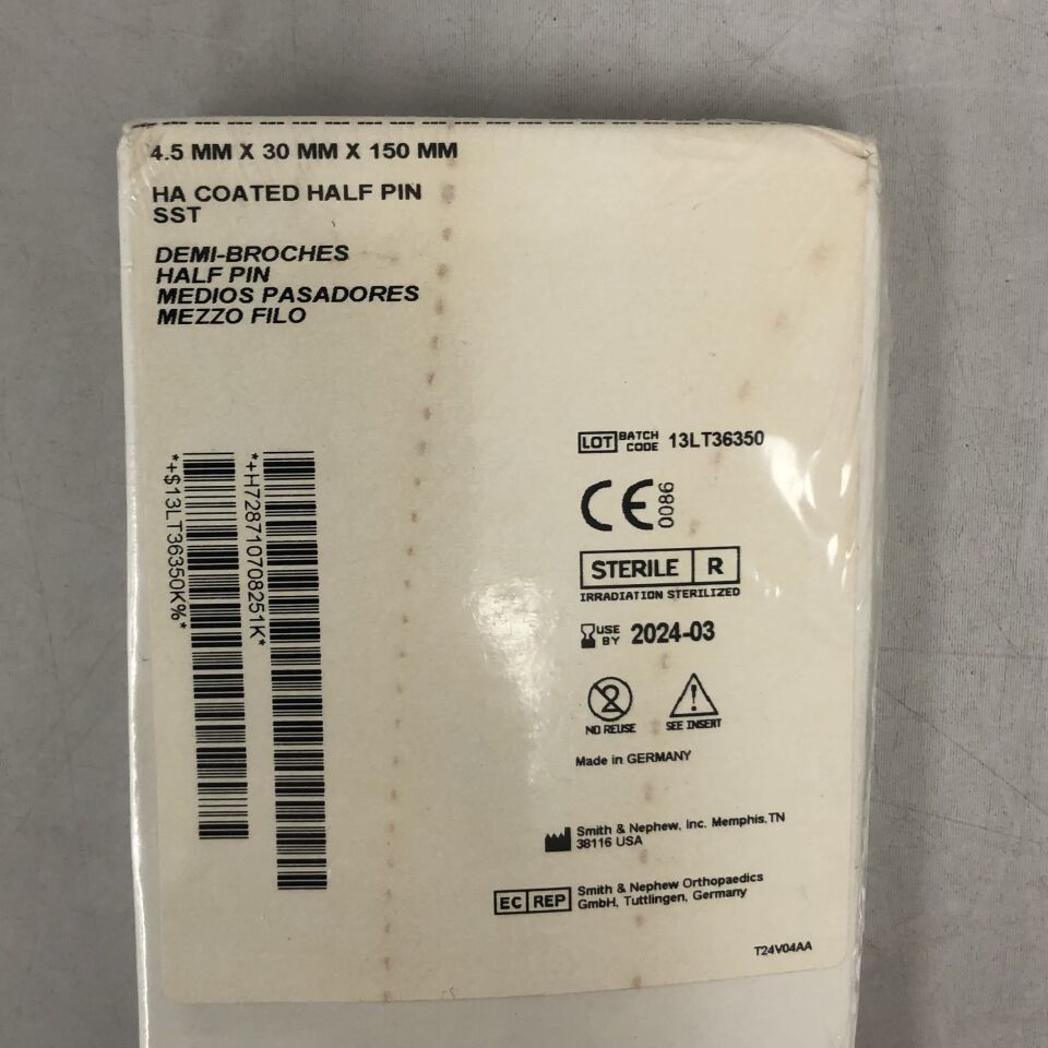 71070825 - SMITH & NEPHEW - HA Coated Half Pin SST, 4.5mm x 30mm x 150mm, (BX/1) - ( Expiry Date: 2024-03-03 )