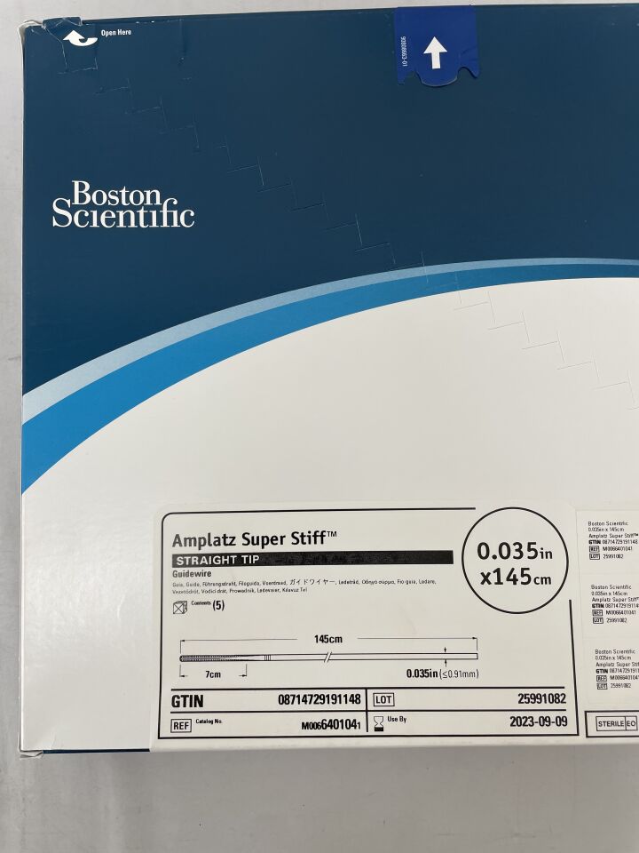 640104 - BOSTON SCIENTIFIC - Amplatz Super Stiff Guidewire, Straight Tip, 0.035" x 145cm, 7cm Tip, (BX/5) - ( Expiry Date: 2022-08-26 )
