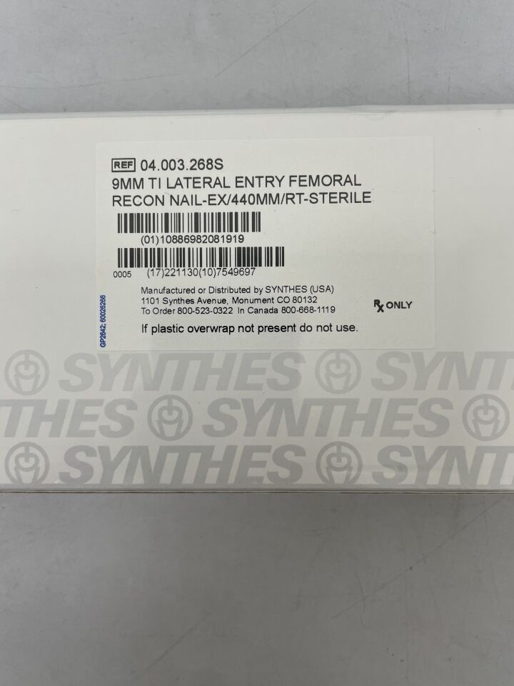 04.003.268S - DEPUY - Right Cannulated Lateral Entry Expert Femoral Reconstruction Nail, 9 x 440 mm, (BX/1) - ( Expiry Date: 2022-11-30 )