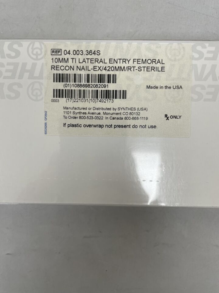 04.003.364S - DEPUY - Right Cannulated Lateral Entry Expert Femoral Reconstruction Nail, 10 x 420 mm, (BX/1) - ( Expiry Date: 2022-10-31 )