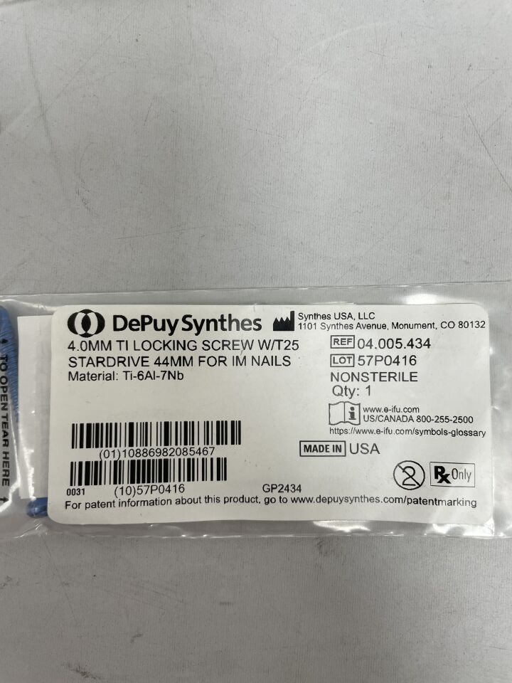04.005.434 - SYNTHES - 4.0mm ti locking screw w/t25 stardrive 44mm for im nails, (EA) - ( Expiry Date: 2099-12-31 )