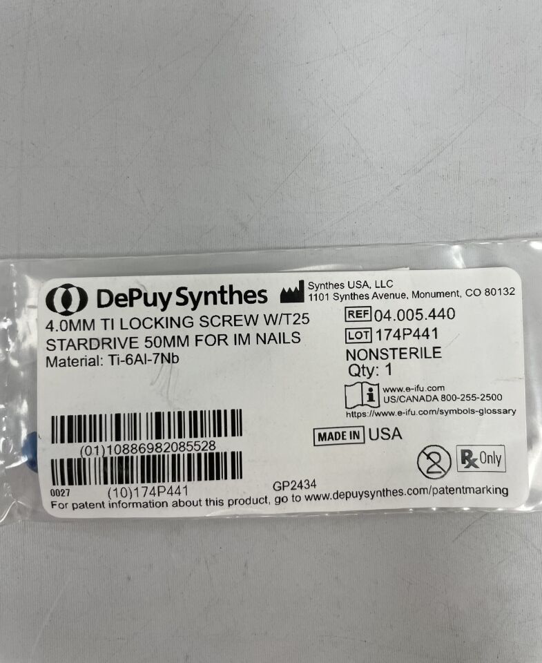 04.005.440 - SYNTHES - 4.0mm ti locking screw w/t25 stardrive 50mm for im nails, (EA) - ( Expiry Date: 2099-12-31 )