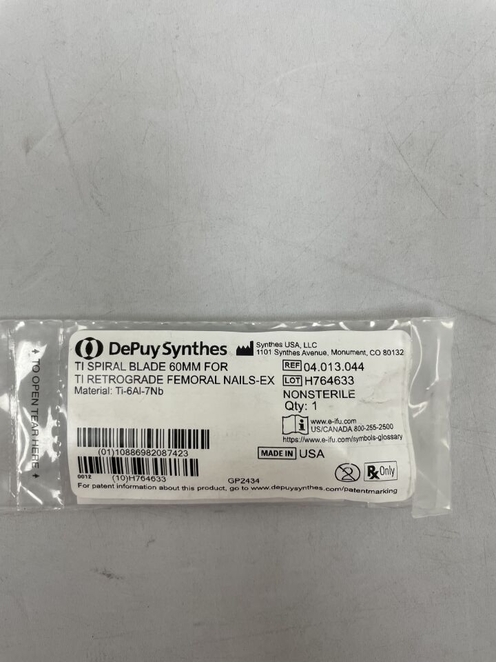 04.013.044 - SYNTHES - ti spiral blade 60mm for ti retrograde femoral nails-ex, (EA) - ( Expiry Date: 2099-12-31 )