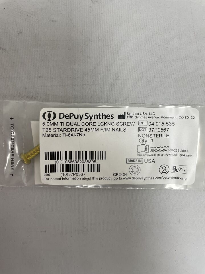 04.015.535 - SYNTHES - 5.0mm ti dual core lckng screw t25 stardrive 45mm f/im nails, (EA) - ( Expiry Date: 2099-12-31 )