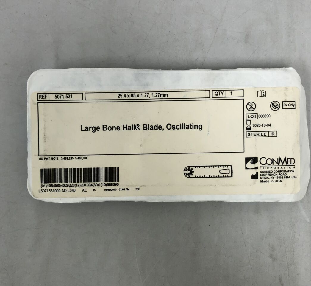5071-531 - CONMED - Large Bone Hall Blade, Oscillating, 25.4 x 85 x 1.27, 1.27mm, () - ( Expiry Date: 2020-10-04 )