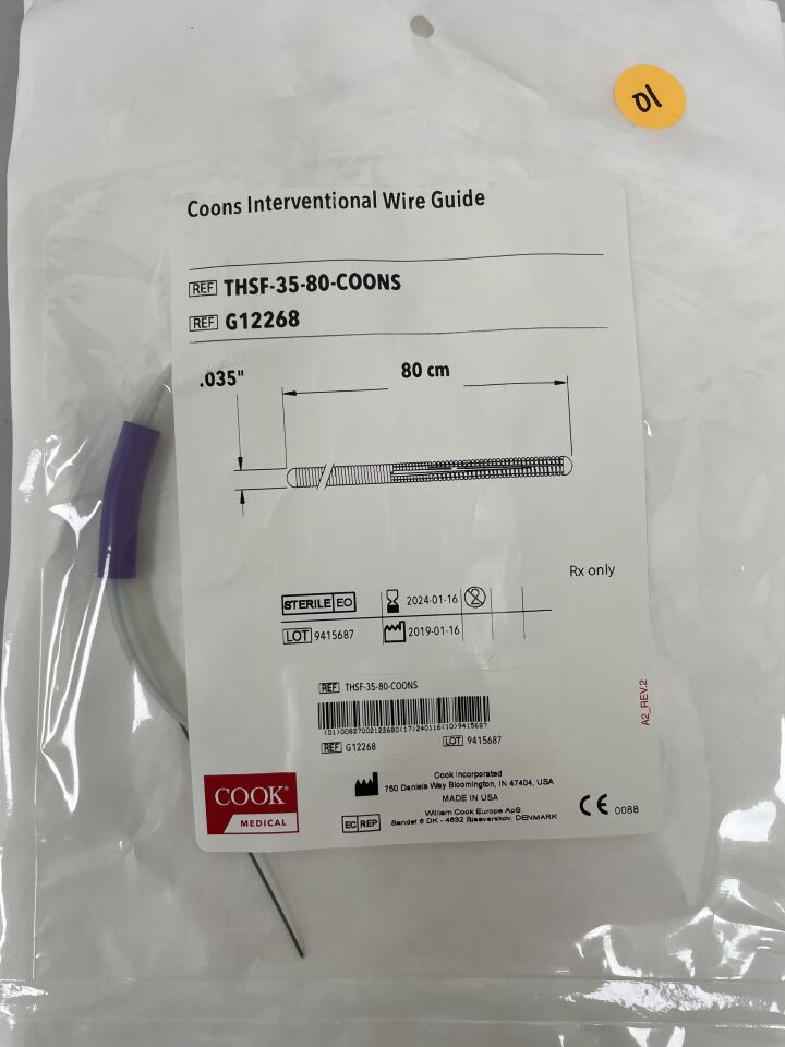 G12268 - COOK - Coons Interventional Wire Guide 0.035" x 80cm, 15cm Taper, 3.5cm Floppy Tip, (EA) - ( Expiry Date: 2024-01-16 )