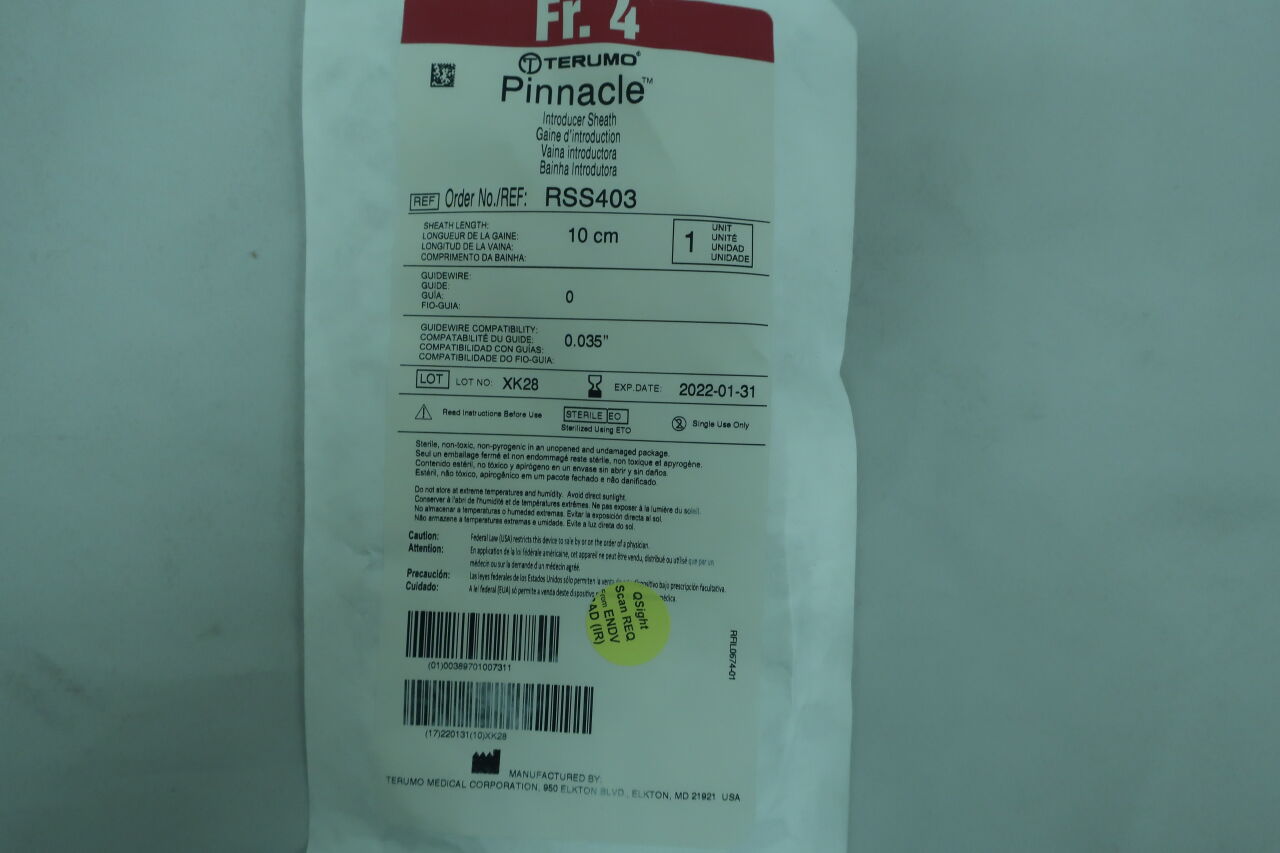 RSS403 - TERUMO - Pinnacle Introducer Sheath - 4Fr x 10cm x .035", () - ( Expiry Date: 2024-06-01 )