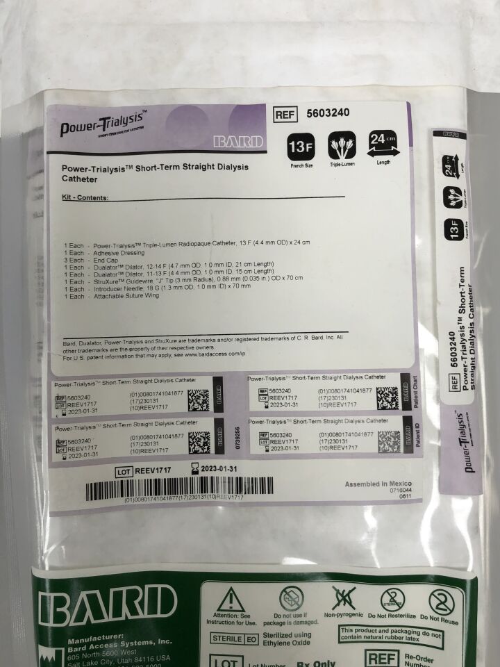 5603240 - BARD - Power-Trialysis Short-Term Straight Dialysis Catheter Kit, 13Fr, 24cm Length , (EA) - ( Expiry Date: 2023-01-31 )