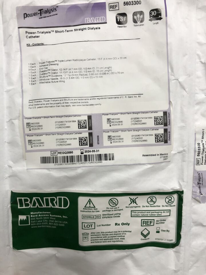 5603300 - BARD - Power-Trialysis Short-Term Straight Dialysis Catheter, 13F, (EA) - ( Expiry Date: 2024-05-31 )