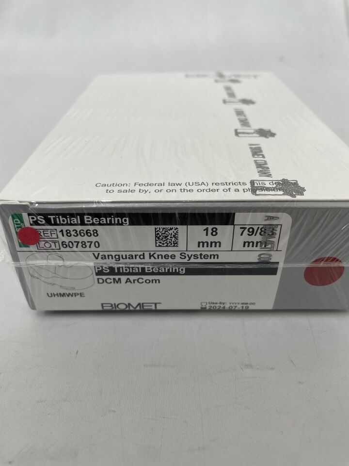 183668 - BIOMET - VANGUARD Knee System PS Tibial Bearing, 79/83 x 18mm, (BX/1) - ( Expiry Date: 2024-07-19 )