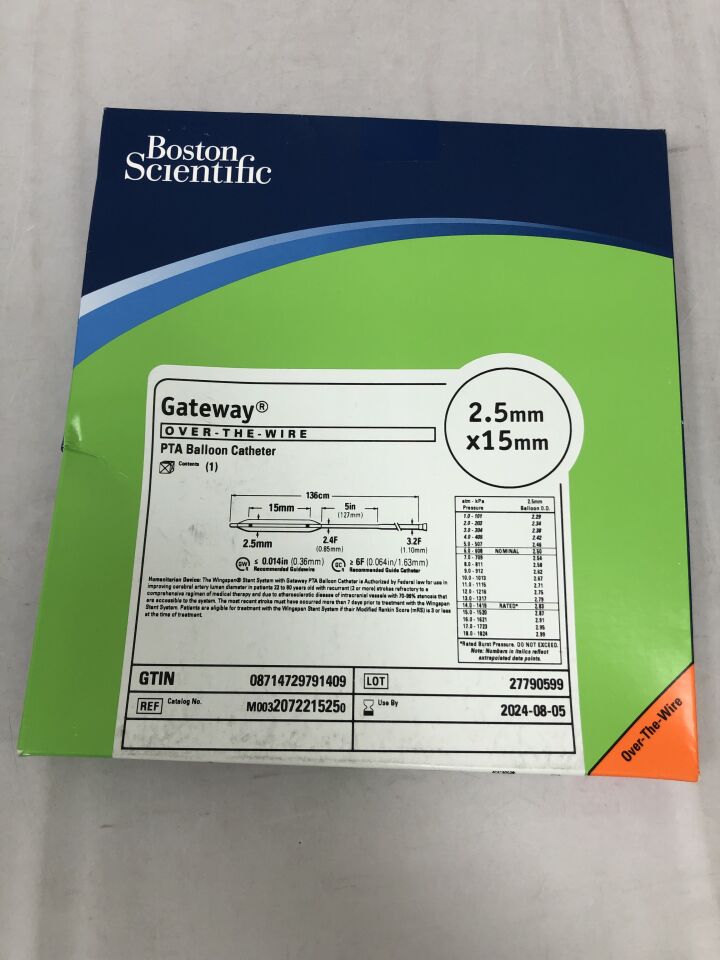 207221525 - BOSTON SCIENTIFIC - Gateway Over-The-Wire PTA Balloon Catheter, 2.5mm x 15mm, () - ( Expiry Date: 2024-08-05 )