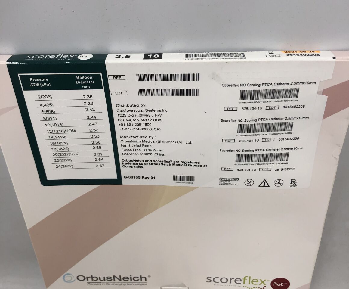 625-104-1U - CARDIOVASCULAR SYSTEMS INC - Scoreflex NC Scoring PTCA Catheter, 2.5mm X 10mm, (BX/1) - ( Expiry Date: 2024-06-28 )