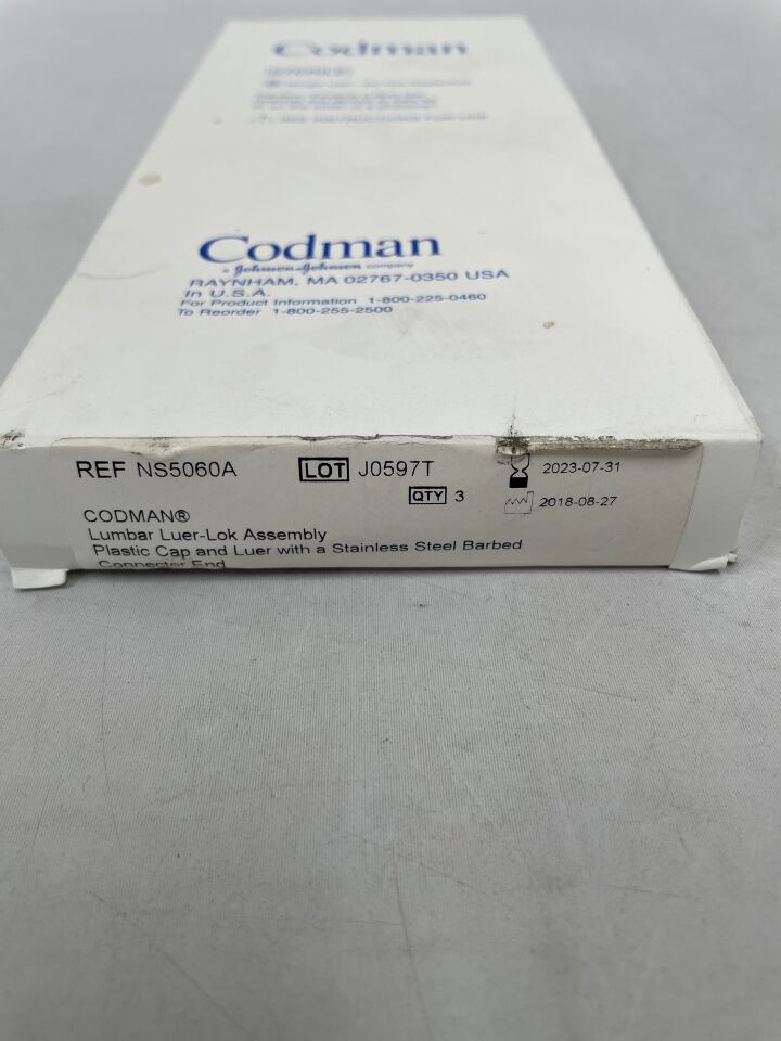 NS5060A - CODMAN - Lumbar Luer-Lok Assembly, Plastic Cap and Luer with Stainless Steel Barbed Connector End, (BX/1) - ( Expiry Date: 2023-07-31 )
