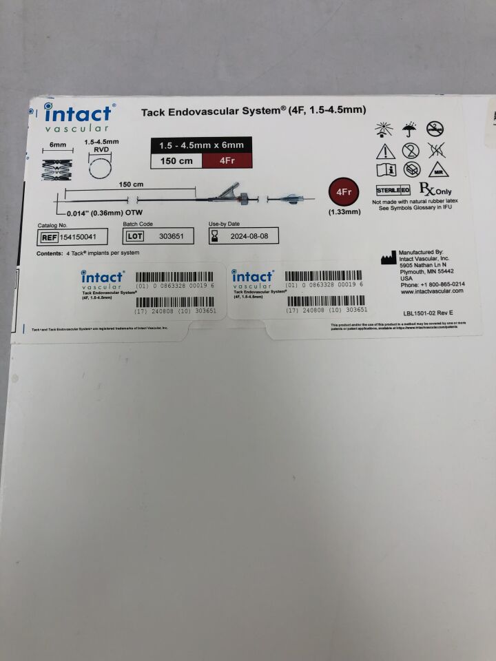 154150041 - INTACT VASCULAR - Tack Endovascular System, 4F, 150cm, () - ( Expiry Date: )
