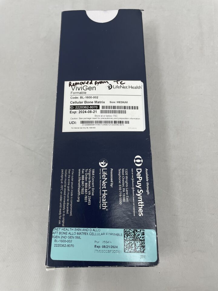 BL-1600-002 - LIFENET HEALTH - ViviGen Formable Cellular Bone Matrix, Medium, (BX/1) - ( Expiry Date: 2024-08-21 )