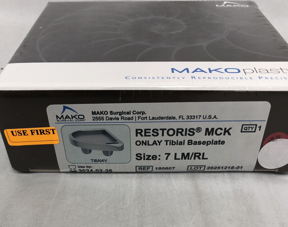 180607 - MAKO - Restoris MCK Onlay Tibial Baseplate, Size 7 LM/RL, (BX/1) - ( Expiry Date: 2024-02-26 )