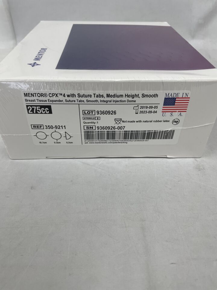 350-9211 - MENTOR - CPX 4 with Suture Tabs, Medium Height, Smooth, 275cc, (BX/1) - ( Expiry Date: 2023-09-04 )