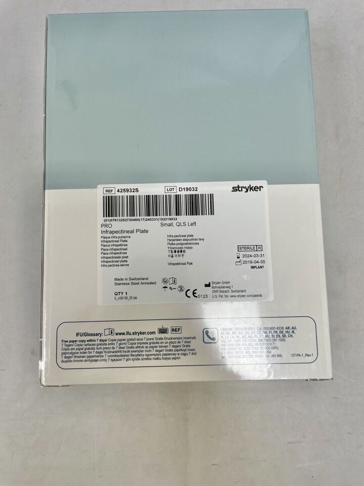 425932S - STRYKER - PRO Infrapectineal Plate, Small, QS Left, (BX/1) - ( Expiry Date: 2024-03-31 )