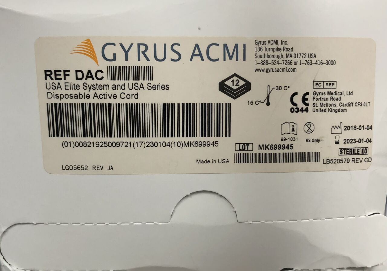 DAC - GYRUS - Disposable Active Cord for USA Elite System and USA Series, (BX/12) - ( Expiry Date: 2023-01-04 )