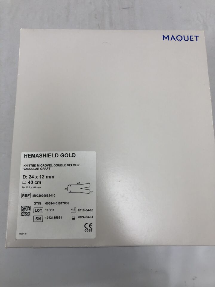 M002020852410 - INTERVASCULAR - Hemashield Gold Knitted Microvel Double Velour Vascular Graft, 24mm X 12mm, 40cm length, () - ( Expiry Date: 2024-03-31 )