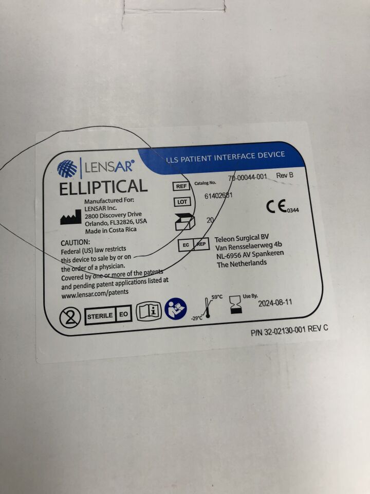 70-00044-001 - LENSAR - Patient Interface Device, Elliptical, (BX/20) - ( Expiry Date: 2024-08-11 )