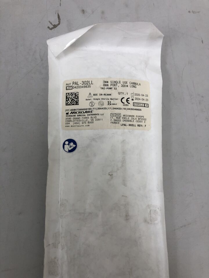 PAL-302LL - MICRO-AIRE - 3mm Cannula, 8mm port, 30cm long, (EA) - ( Expiry Date: 2024-04-23 )
