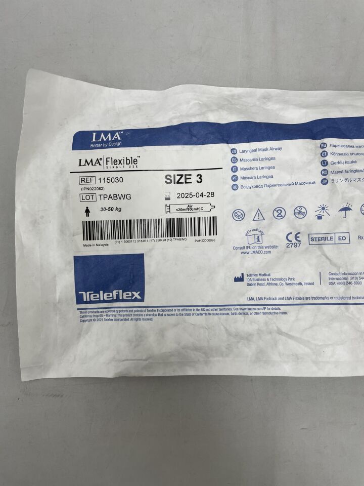 115030 - TELEFLEX - Mascarilla respiratoria flexible desechable LMA, talla 3, (unidad) - (Fecha de caducidad: 28/04/2025)