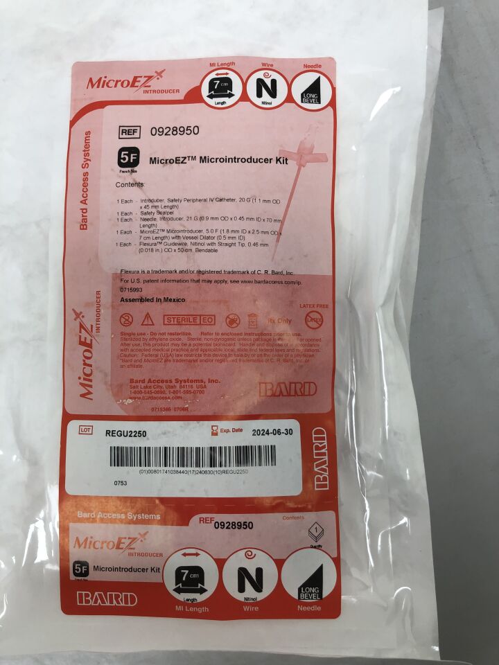 928950 - BARD - MicroEZ Microintroducer Kit, 5F x 7cm MI Length, Nitonol Wire, Long Bevel Needle, (EA) - ( Expiry Date: 2024-06-30 )