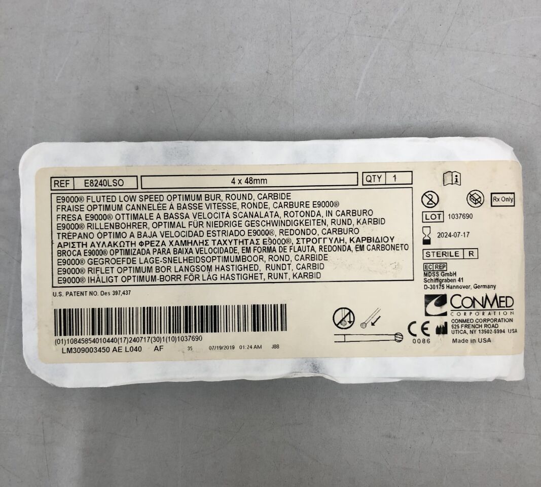 E8240LSO - CONMED - E9000 Fluted Low Speed Optimum Bur, Round, Carbide, 4 x 48mm, (EA) - ( Expiry Date: 2024-07-17 )