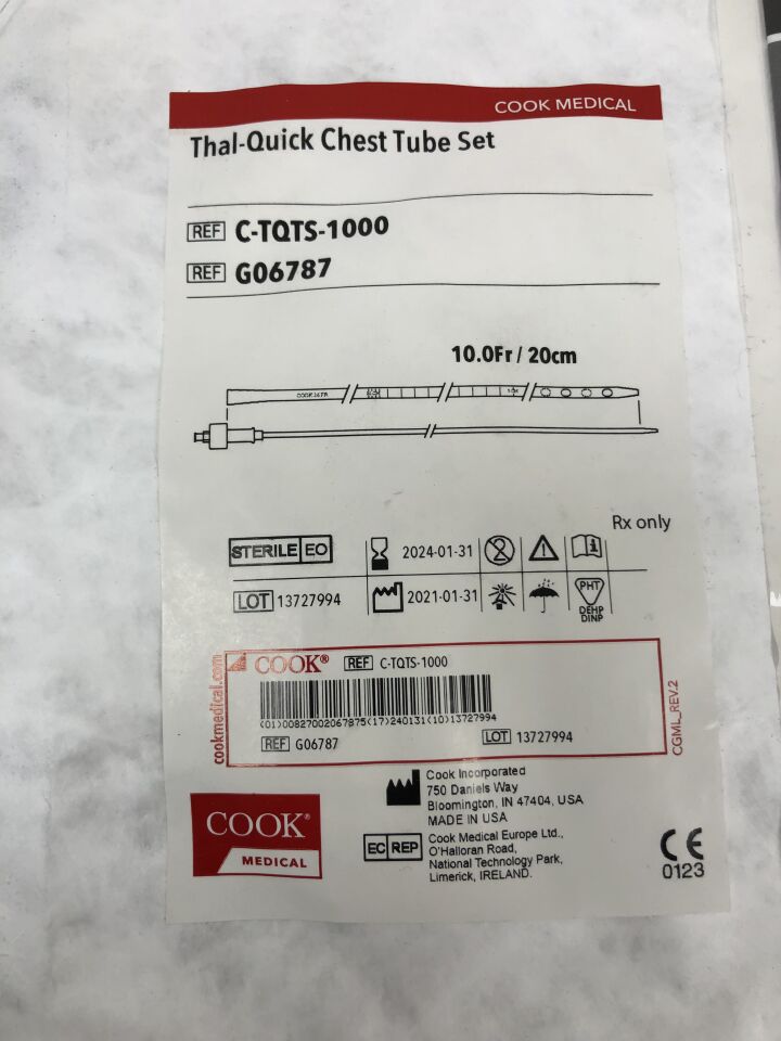 G06787 - COOK - Thal-Quick Chest Tube Set, 12F, () - ( Expiry Date: 2024-01-31 )