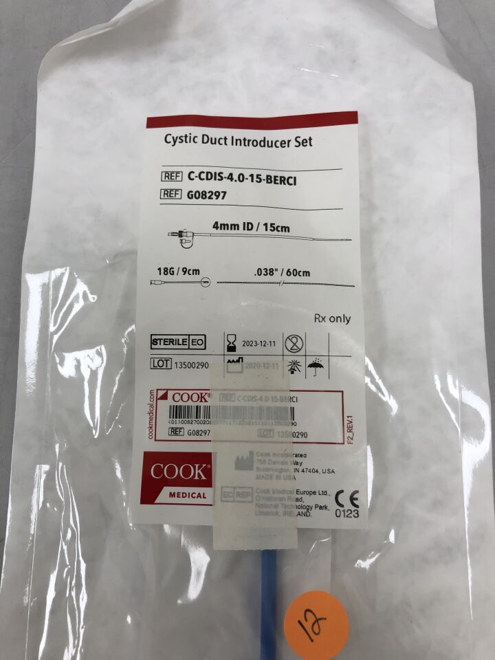 G08297 - COOK - Cystic Duct Introducer Set, 4mm ID x 15cm sheath length, () - ( Expiry Date: 2023-12-11 )