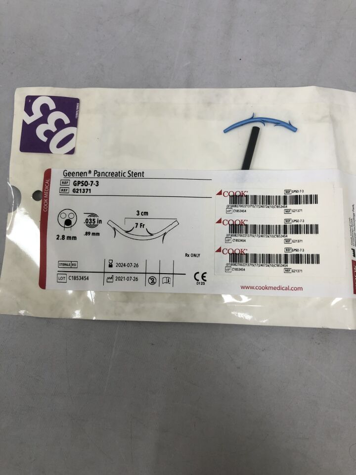 G21371 - COOK - Greenen Pancreatic Stent 7Fr x 3cm, (EA) - ( Expiry Date: 2024-07-26 )