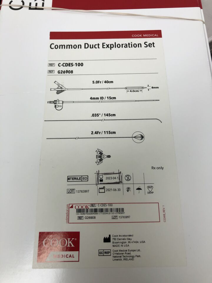 G26908 - COOK - Common Duct Exploration Set, 5F, () - ( Expiry Date: 2023-04-12 )