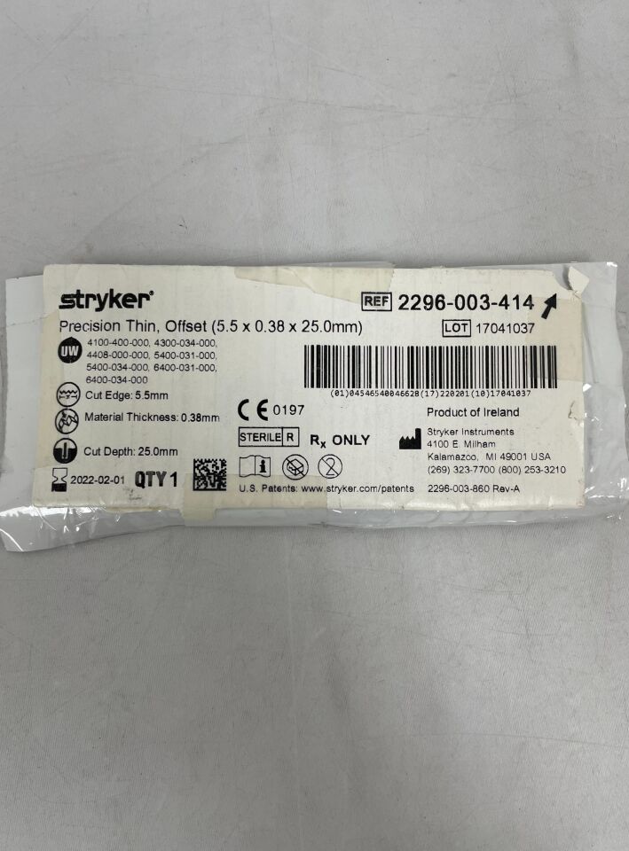 2296-003-414 - STRYKER - Precision Thin Long Narrow Blade, 25 L x 5.5 mm W, () - ( Expiry Date: 2022-02-01 )