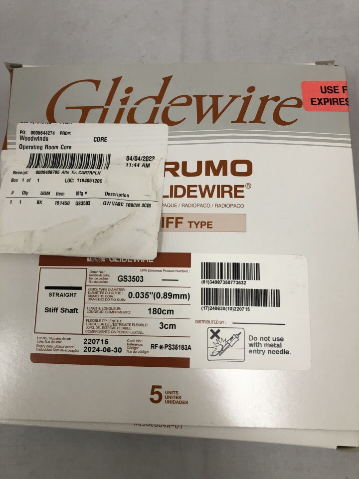 GS3503 - TERUMO - Radifocus Glidewire - Straight Stiff Shaft - .035" x 180cm x 3cm
, () - ( Expiry Date: 2024-06-30 )