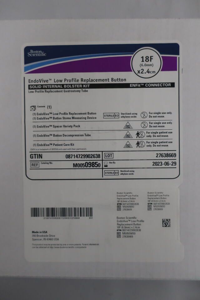 985 - BOSTON SCIENTIFIC - EndoVive Low Profile Replacement Gastrostomy Replacement Button, 18F x 2.4cm, (BX/1) - ( Expiry Date: 2023-06-29 )