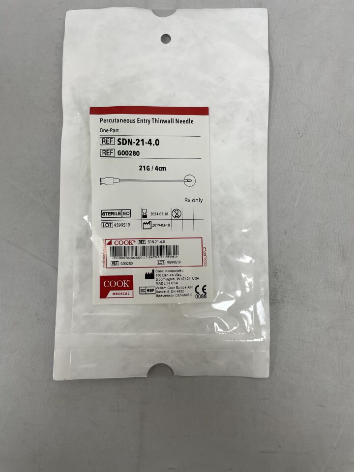 G00280 - COOK - One-Part Percutaneous Entry Needle, 21G, 4 cm Length, (EA) - ( Expiry Date: 2024-03-18 )
