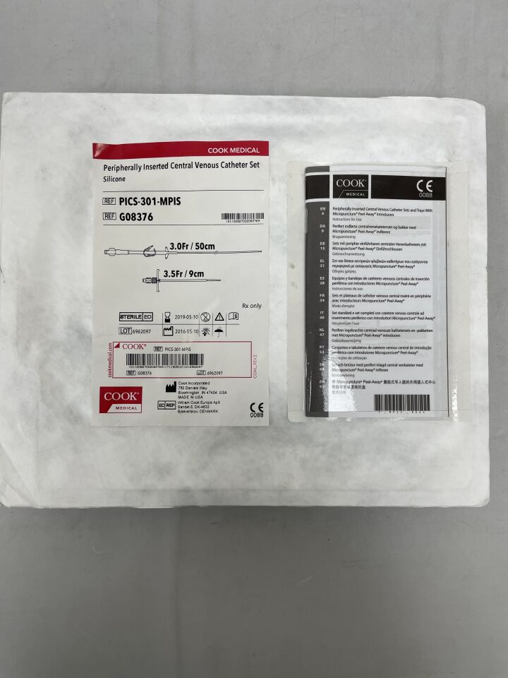 G08376 - COOK - Peripherally Inserted Central Venous Catheter Set, Silicone, 3Fr/50cm, (EA) - ( Expiry Date: 2019-05-10 )