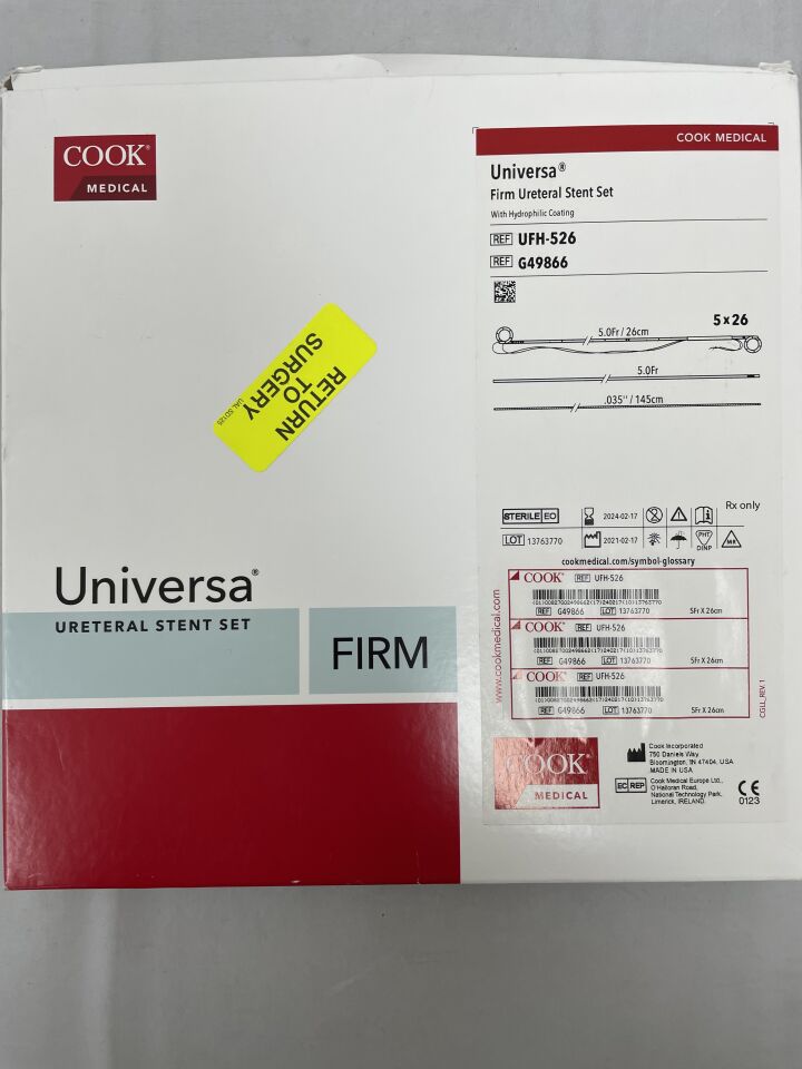 G49866 - COOK - Universa Firm Ureteral Stent & Positioner w/Tether, Hydrophilic 5F x 18cm, (BX/1) - ( Expiry Date: 2024-02-17 )