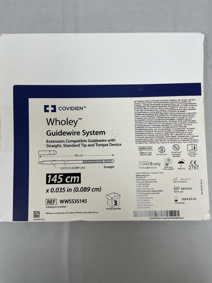 WWSS35145 - COVIDIEN - Wholey Guidewire System, Standard, Straight 0.035" x 145cm, (BX/3) - ( Expiry Date: 2024-07-01 )