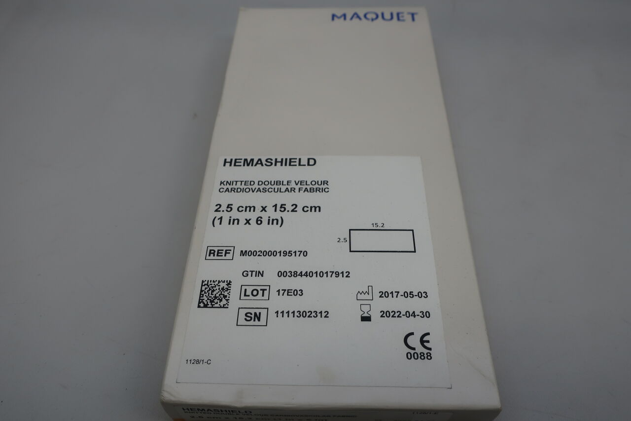 M002000195170 - MAQUET - HemaShield Knitted Double Velour Cardiovascular Fabric, 2.5cm X 15.2cm, (BX/1) - ( Expiry Date: 2023-09-30 )