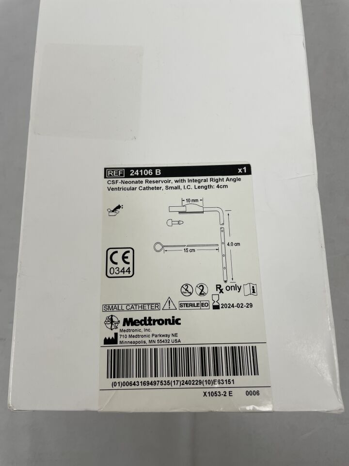 24106 B - MEDTRONIC - CSF Neonate Reservoir, Small, 1.2 ID x 2.1 mm OD, 4 cm, (BX/1) - ( Expiry Date: 2024-02-29 )