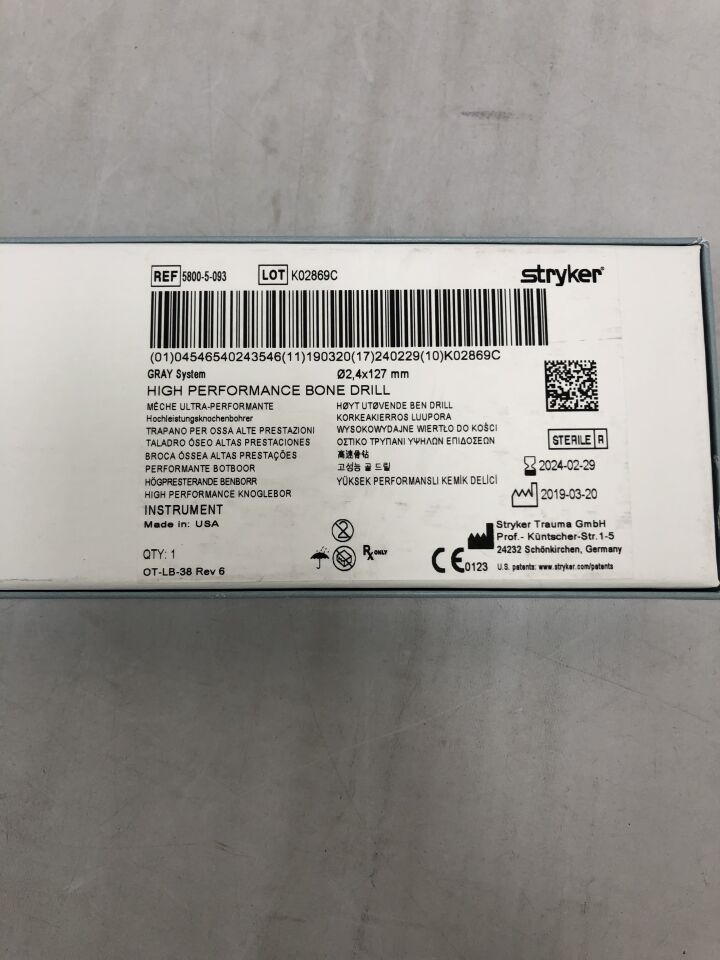 5800-5-093 - STRYKER - High Performance Bone Drill, (BX/1) - ( Expiry Date: 2024-02-29 )