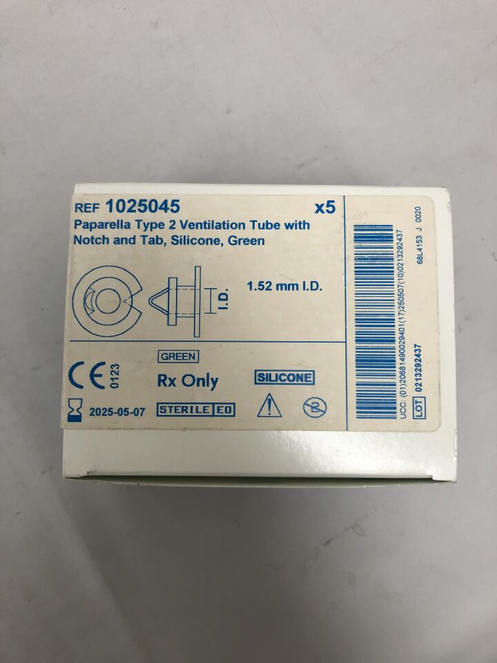 1025045 - MEDTRONIC - Paparella Type 2 Ventilation Tube w/ Notch and Tab 1.52mm , ( BX/5 ) - ( Expiry Date : 2025-05-07 )