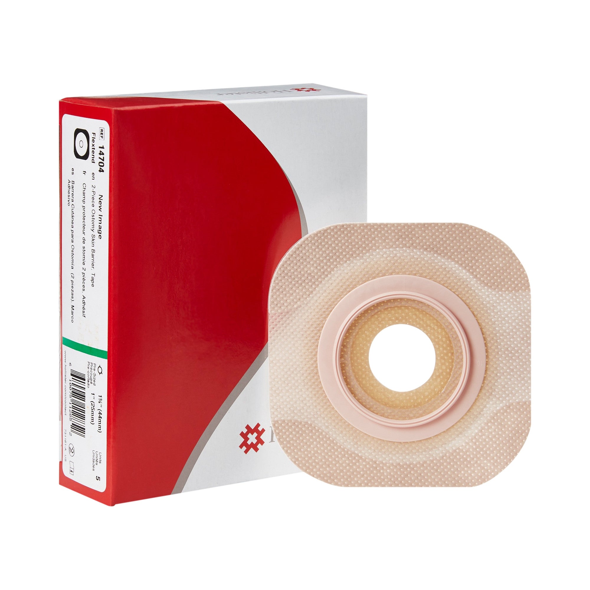 505944 - New Image - Ostomy Barrier New Image Flextend Precut, Extended Wear Adhesive Tape 44 mm Flange Green Code System Hydrocolloid 1 Inch Opening 14704 Box of 5, (BX)
