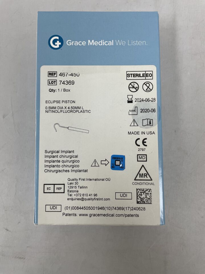 467-450 - GRACE MEDICAL - ECLIPSE PISTON, 0.5mm x 4.50mm, Nitinol/Fluoroplastic, (BX/1) - ( Expiry Date: 2024-08-28 )